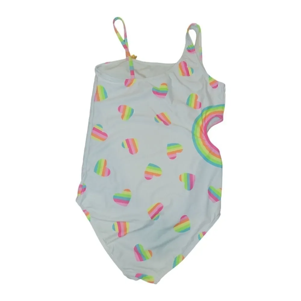 NWOT Juicy Couture Kids Girls One Piece Swimsuit Rainbow Hearts Size 14